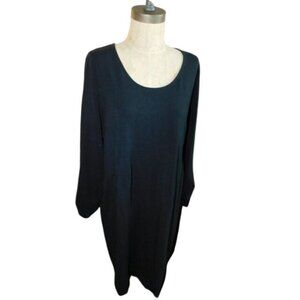 J. Jill Size XL Black STRETCH Scoop Neck Knit Button Tab Sleeve Dress